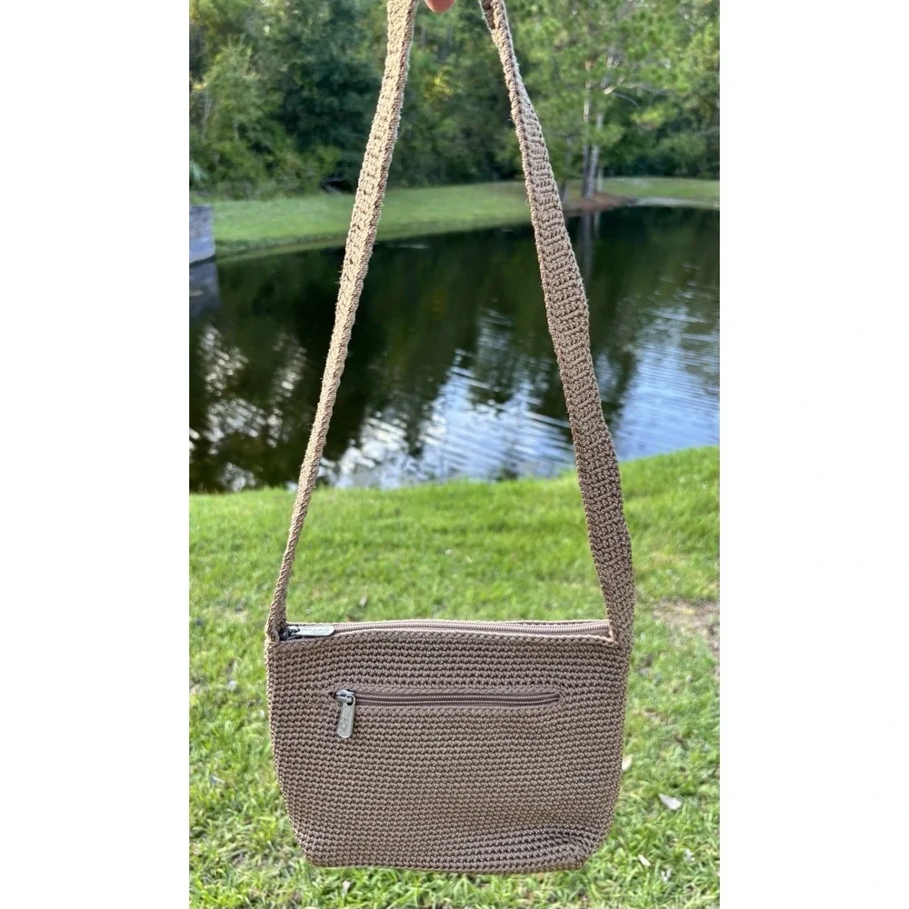 The Sak Vintage Crochet Bag Tan Woven Macrame Purse Boho HippieFestival Y2K 90s